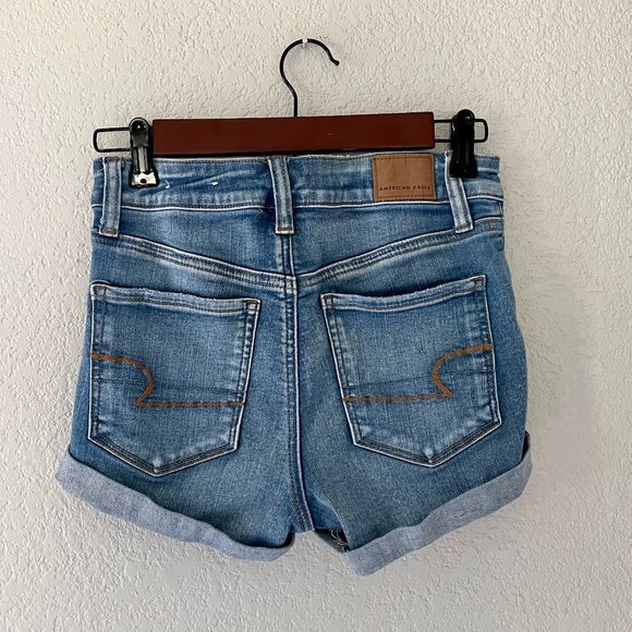 Blue Distressed Women's American Eagle Denim Shorts, Size 2 - Picture 2 of 4